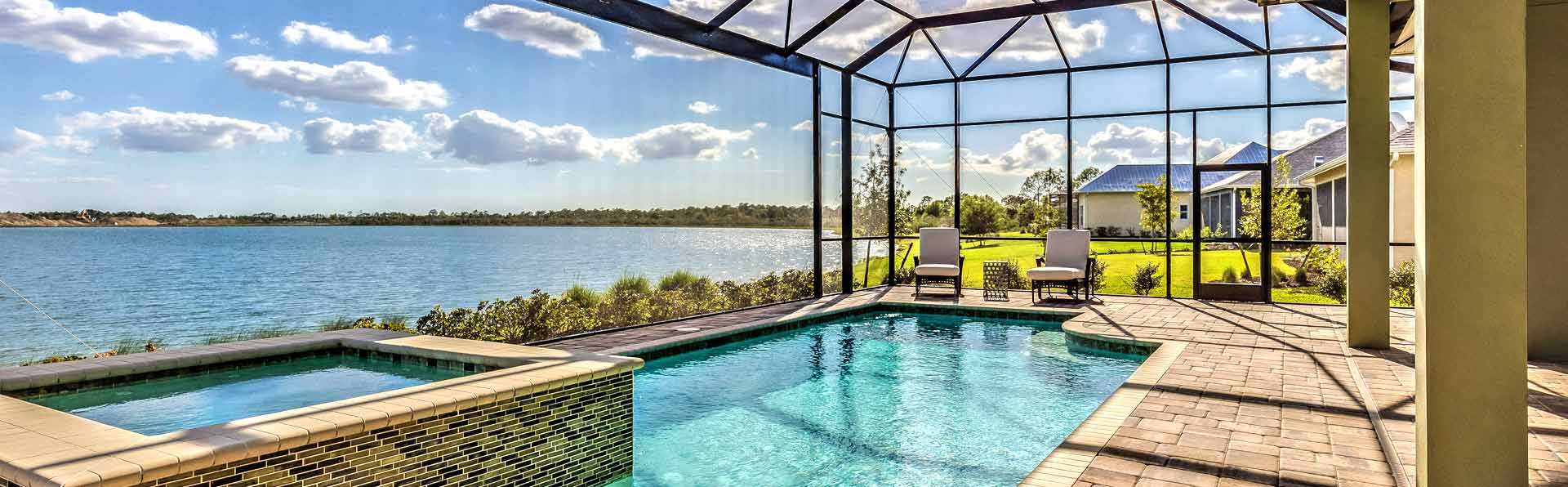 Screened in Swimming Pool overlooking a large lake