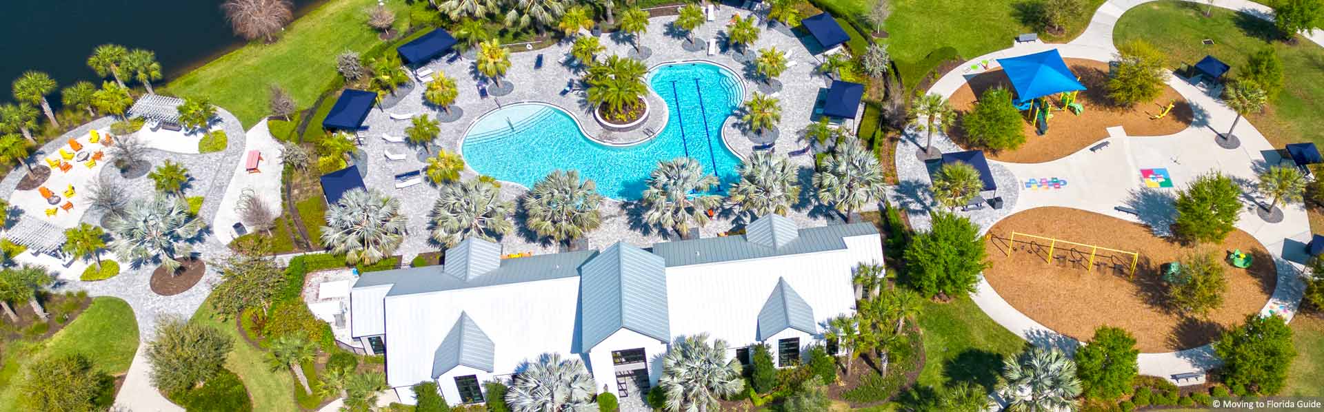 aerial view of swimming pool and clubhouse