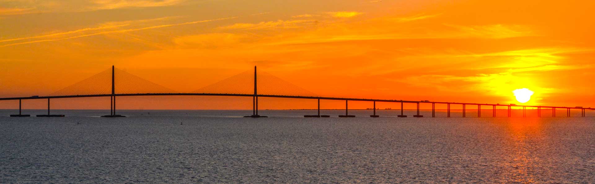Florida Sunshine Skyway bridge at sunset