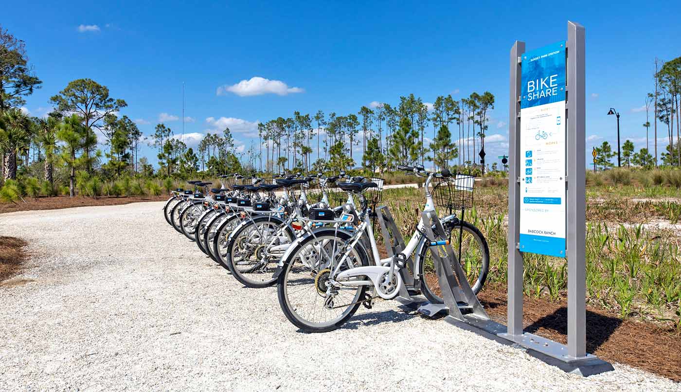 Nature Trail Bike Share Station in Babcock Ranch