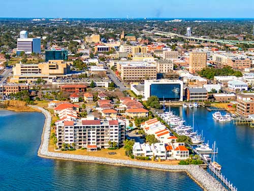 downtown pensacola aerial view