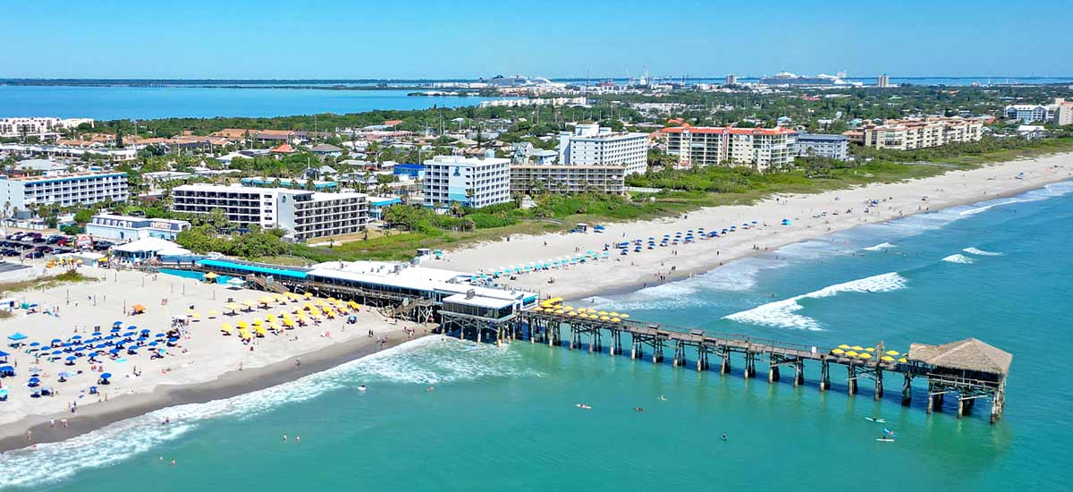 Cocoa Beach fishing pier at morning sunrise