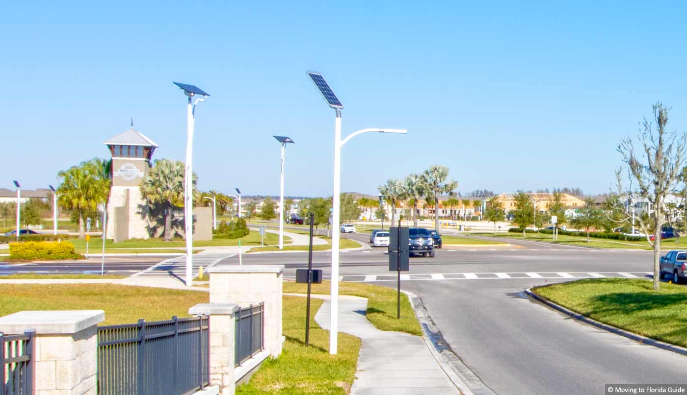 Solar Powered street lights next to road