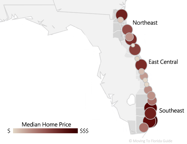 East Coast FL Median Home Price by Region. South Florida is the most expensive.