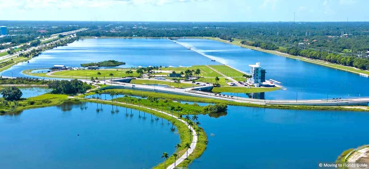 large florida lake outlined by trails