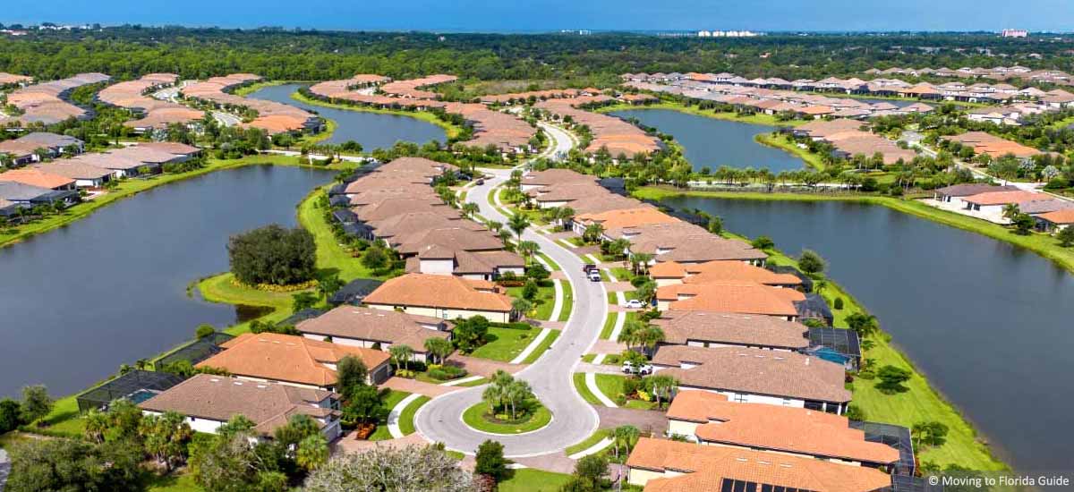 Florida waterfront homes with bright tile roofs