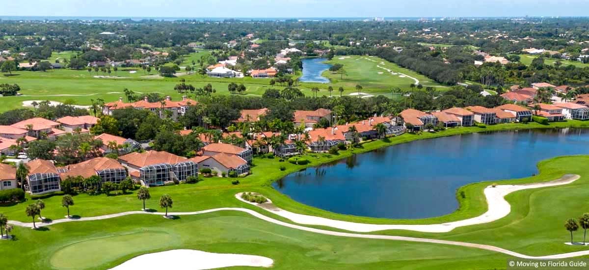 Florida housing community with water views on golf course