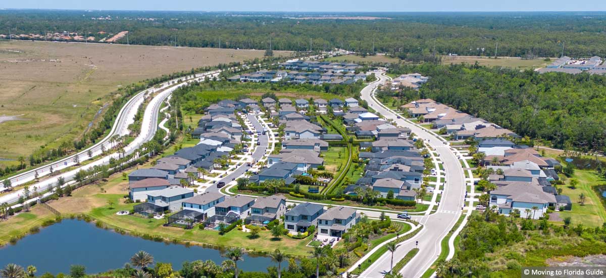 Florida housing community with green grass and lakes