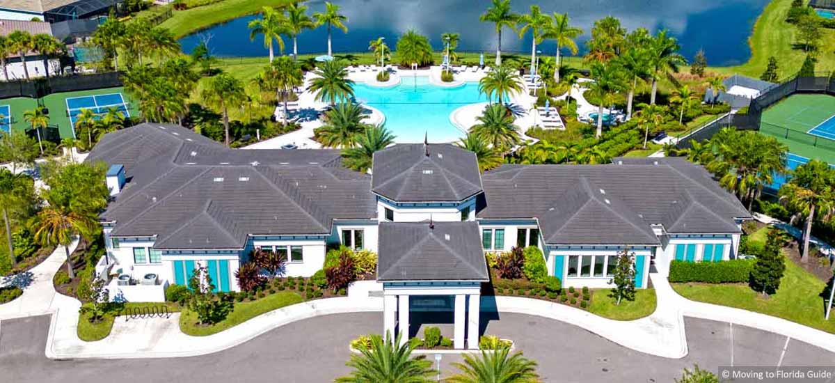 Florida clubhouse, pool and tennis courts