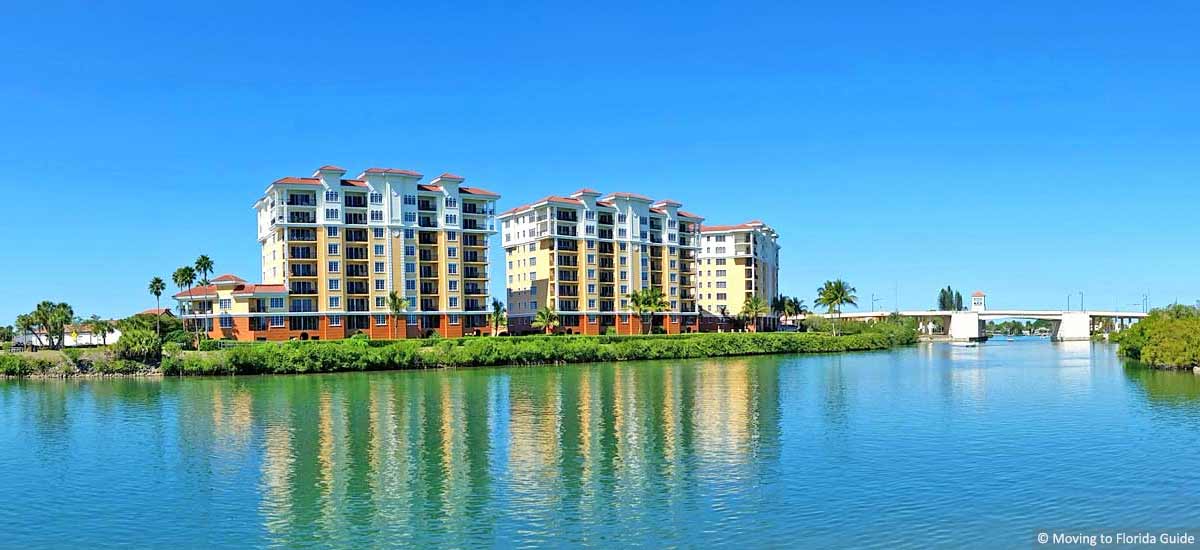 eight story condo buildings overlooking water in Florida